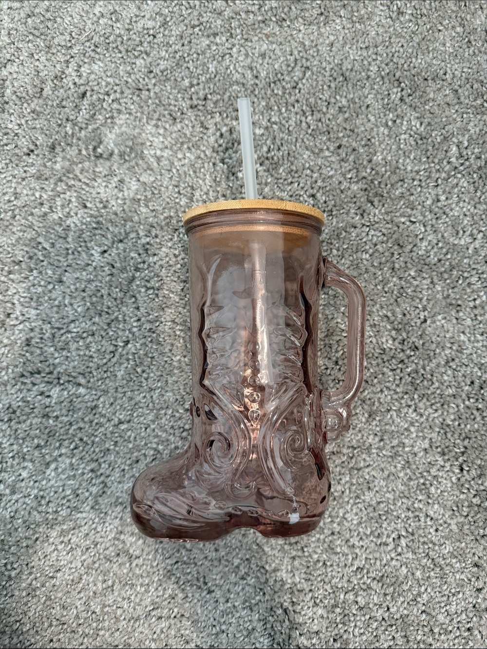 Pink Glass Boot Tumbler with Straw